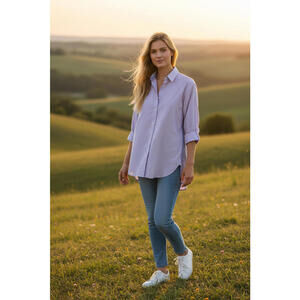 J. McLaughlin Lilac Cotton Button Down Shirt Geometric Back Contrast Women's XS